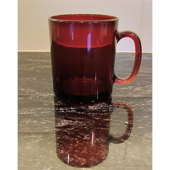 1 - Vintage Ruby Red Glass Mug 8oz Made In France - Picture 1 of 3